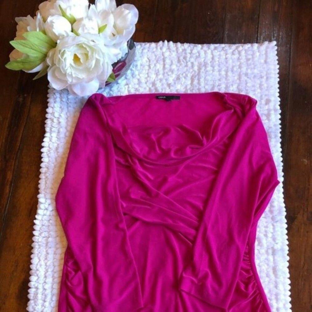 Stylish Draped Long Sleeve Top - Vibrant Pink - Size L